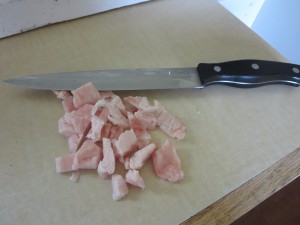 The next step is cutting the lard up into tiny pieces. The smaller the better (even smaller than this if you can).